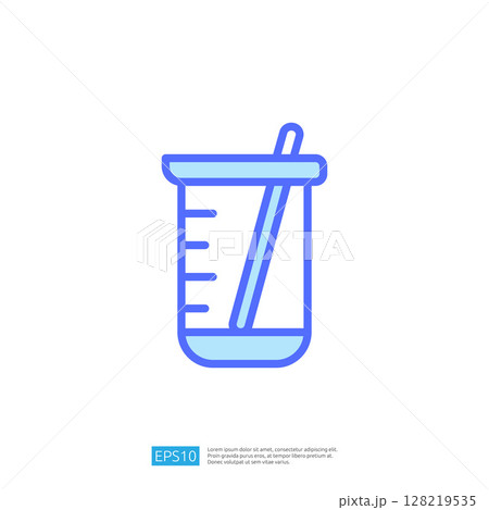 Laboratory Glass Beaker Icon Representing Science and Education Theme with Measurement Lines and Stirring Rod for Academic Research 128219535