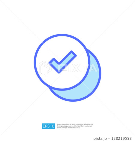 Check Mark Icon for Validation and Approval with Blue Circular Design Representing Confirmation in Education and Science Themes 128219558