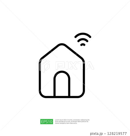 Minimalist Icon of a House with Wifi Signal Representing Smart Home Technology and Digital Connectivity 128219577
