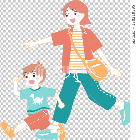 母と子でお出かけイラスト 128219595