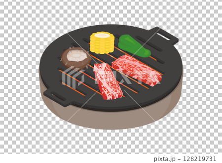 木炭烤架上烤肉的插圖 128219731