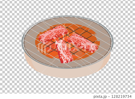 圓形烤架上烤肉的插圖 圓形烤架上烤肉的插圖 128219734