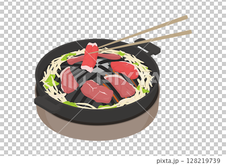 成吉思汗用筷子在炭火烤架上的插圖 成吉思汗用筷子在炭火烤架上的插圖 128219739