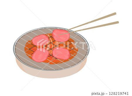 丸形網にお箸でタン塩七輪焼肉のイラスト 丸形網にお箸でタン塩七輪焼肉のイラスト 128219741