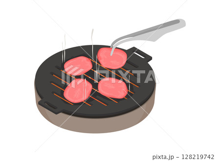 七輪にトングでタン塩焼肉のイラスト 七輪にトングでタン塩焼肉のイラスト 128219742