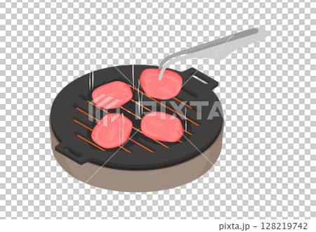 七輪にトングでタン塩焼肉のイラスト 七輪にトングでタン塩焼肉のイラスト 128219742
