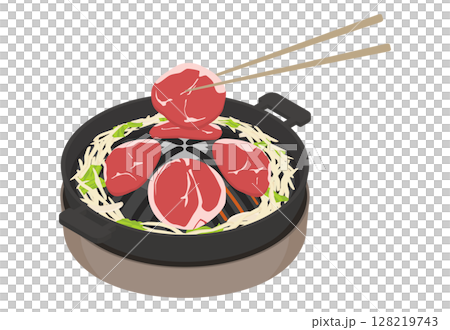 Illustration of lamb roll Genghis Khan with chopsticks on a charcoal grill Illustration of lamb roll Genghis Khan with chopsticks on a charcoal grill 128219743