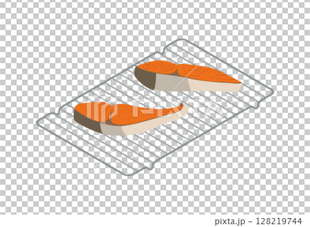 Illustration of salmon fillets placed on a fish grill Illustration of salmon fillets placed on a fish grill 128219744