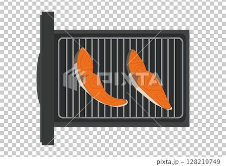 放在烤魚架上的鮭魚片插圖 128219749