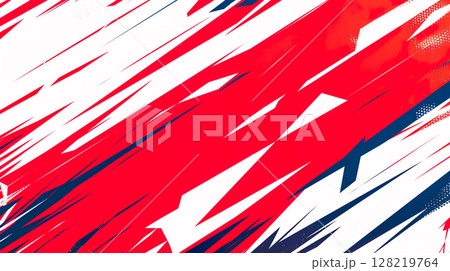 勢いのある赤と白と青の斜線のイラスト背景 128219764