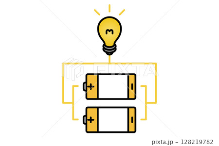 並列つなぎをした乾電池のシンプルな線画アイコン 128219782