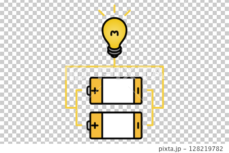 並列つなぎをした乾電池のシンプルな線画アイコン 128219782