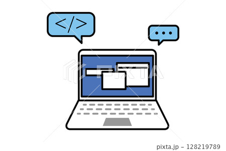 ノートパソコンでプログラミングするシンプルな線画アイコン ノートパソコンでプログラミングするシンプルな線画アイコン 128219789