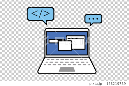 ノートパソコンでプログラミングするシンプルな線画アイコン ノートパソコンでプログラミングするシンプルな線画アイコン 128219789