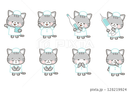 サバトラネコの看護師　ポーズセット1 128219924