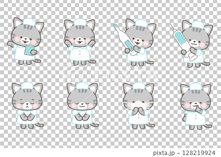 サバトラネコの看護師　ポーズセット1 128219924