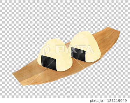 竹の皮にのったおにぎり2個　水彩 128219949