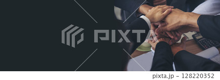 Team bump fist together Banner diversity solidarity teams multiethnic Partners hands together teamwork. Group of multiracial fist bump hands stack join hands together. Panorama Diversity people hands 128220352