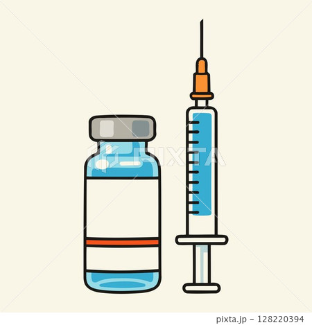 set of medical vaccine vial and syringe illustration 128220394