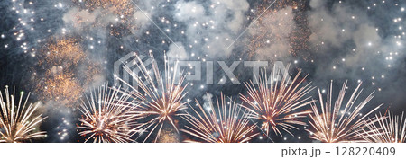 Banner blue Firework celebrate anniversary happy new year 2024, 4th of july holiday festival. Banner blue firework night celebrate national holiday. Countdown new year 2025 festival with copy space Banner blue Firework celebrate anniversary happy new year 2024, 4th of july holiday festival. Banner blue firework night celebrate national holiday. Countdown new year 2025 festival with copy space 128220409
