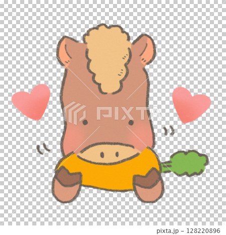 A cute horse eating a carrot deliciously A cute horse eating a carrot deliciously 128220896