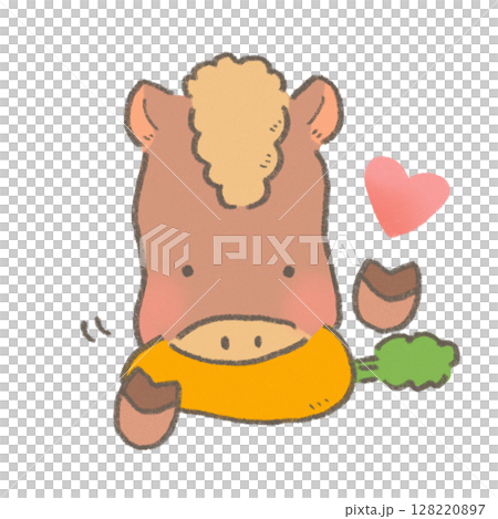 A cute horse eating a carrot deliciously A cute horse eating a carrot deliciously 128220897