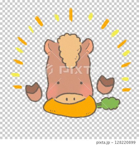 A cute horse eating a carrot deliciously 128220899