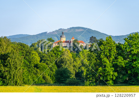 Nestled among lush trees, Grabstejn Castle offers a picturesque view against the backdrop of rolling hills. This historic site invites visitors to discover its rich heritage in Czechia. Nestled among lush trees, Grabstejn Castle offers a picturesque view against the backdrop of rolling hills. This historic site invites visitors to discover its rich heritage in Czechia. 128220957