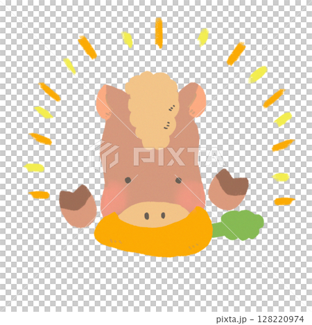 A cute horse eating a carrot deliciously A cute horse eating a carrot deliciously 128220974