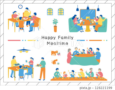 食事を楽しむ家族 128221199