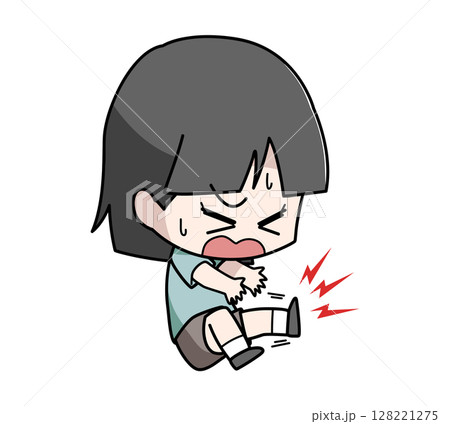 足がつる女の子のイラスト 128221275