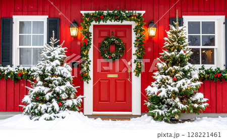 クリスマス　雪　生成AI　背景 128221461