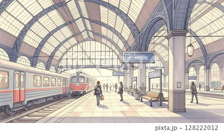 欧州のクラシックな駅ホームの風景 128222012