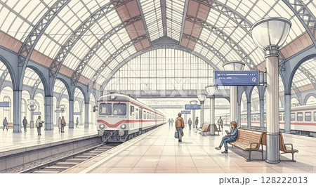 欧州のクラシックな駅ホームの風景 128222013
