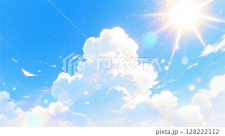 爽やかな青空と太陽_イラスト風 128222112