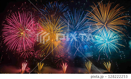 迫力ある夏の花火大会 128222253