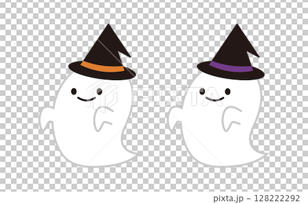 帽子を被った笑顔のおばけのイラスト2個セット 128222292