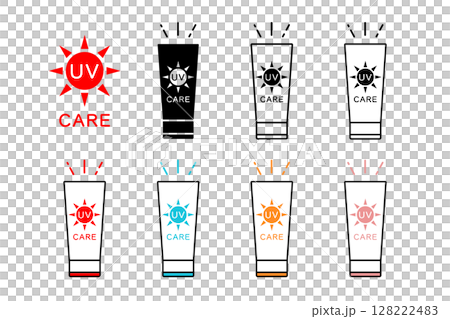 A set of sunscreen icons in various colors 128222483