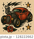 アメリカントラッド風ホットロッドカーのタトゥーフラッシュイラスト 128222662
