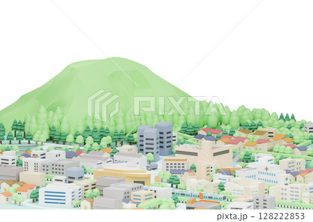 生活を感じさせる山のある街並み(透過背景) 生活を感じさせる山のある街並み(透過背景) 128222853