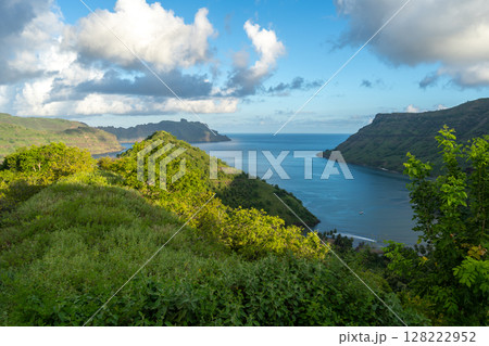 Sunset over Taipivai Bay in Nuku Hiva, French Polynesia 128222952