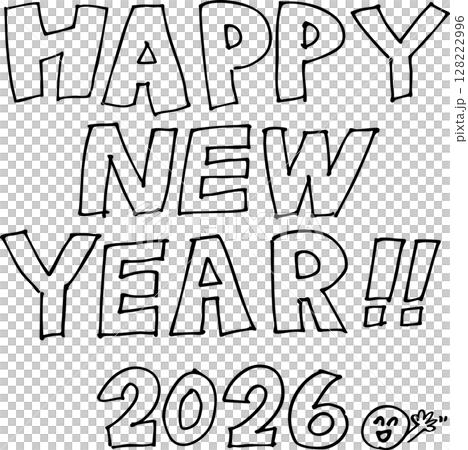 手寫標記字母“2026 年新年快樂” 128222996