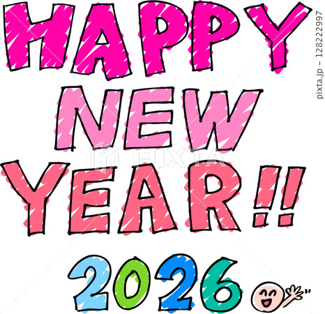 マーカーで手書きのHAPPY NEW YEARの文字2026年 128222997