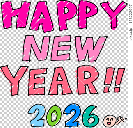 マーカーで手書きのHAPPY NEW YEARの文字2026年 128222997