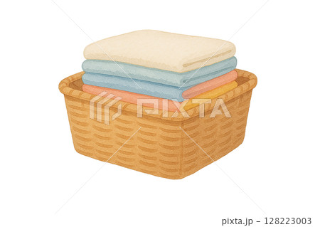 ナチュラルランドリーバスケットと折りたたみタオル 128223003