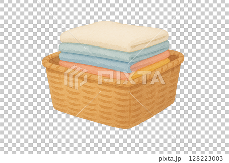 ナチュラルランドリーバスケットと折りたたみタオル 128223003
