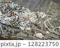 Picturesque greek Olympos village sprawling across mountainside on sunny day 128223750