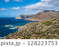Dramatic coastline meeting deep blue sea in remote island paradise, Karpathos island, Greece 128223753