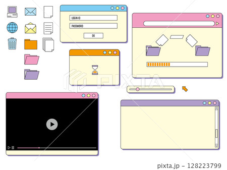 かわいいレトロなPCのウィンドウ・アイコン 128223799