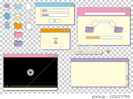 かわいいレトロなPCのウィンドウ・アイコン 128223799